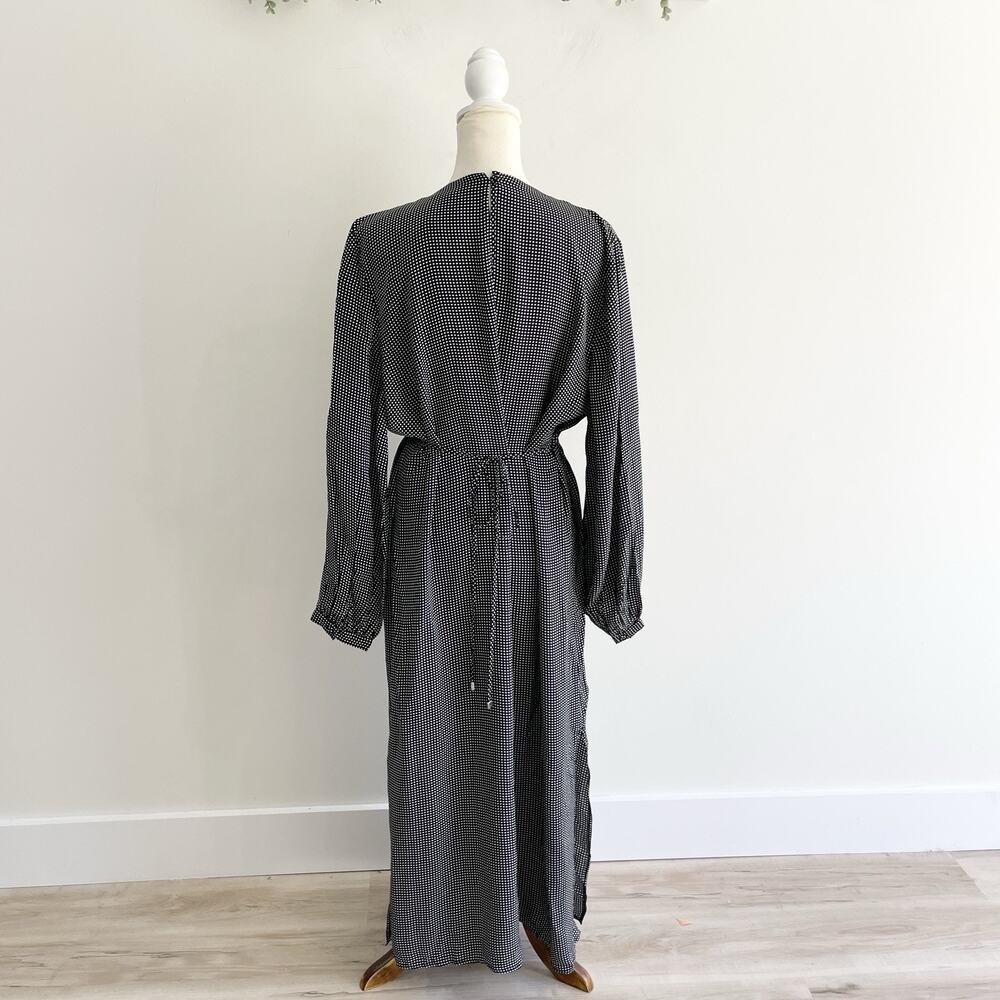 J. Crew scarf neck tie maxi black polka dot chiffon dress XL viscose 9-5325 belt - Picture 2 of 6